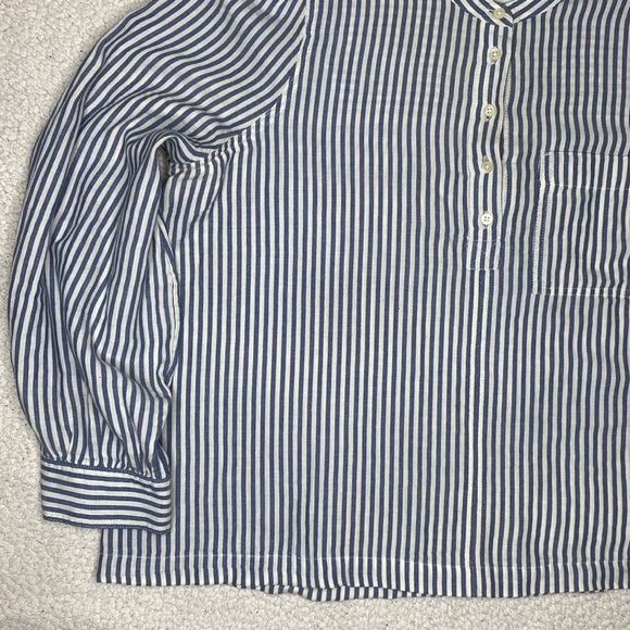 Madewell Puff-Sleeve Popover Railroad Stripe Shirt: Size Large - Picture 6 of 11